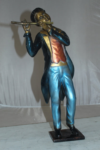 Boy Playing the Flute Bronze Statue -  Size: 5"L x 10"W x 19"H. 