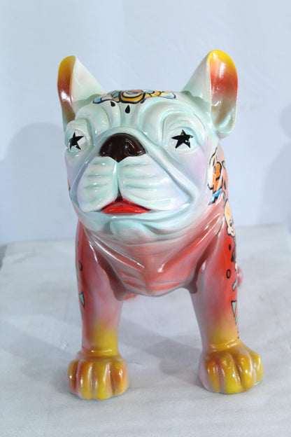 Graffiti Style Resin Bulldog Statue Colorful Street Art Look 18" x 9" x 17"H