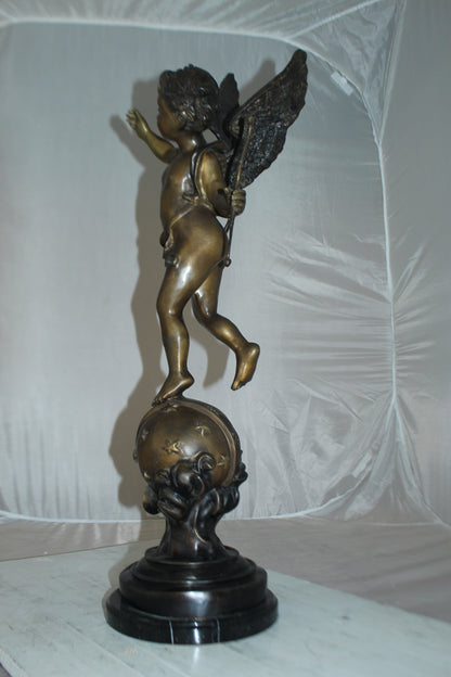 Angel on Earth Bronze Statue -  Size: 10"L x 13"W x 32"H. 