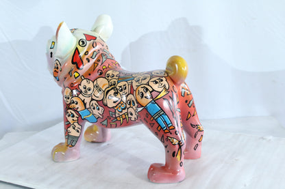 Graffiti Style Resin Bulldog Statue Colorful Street Art Look 18" x 9" x 17"H