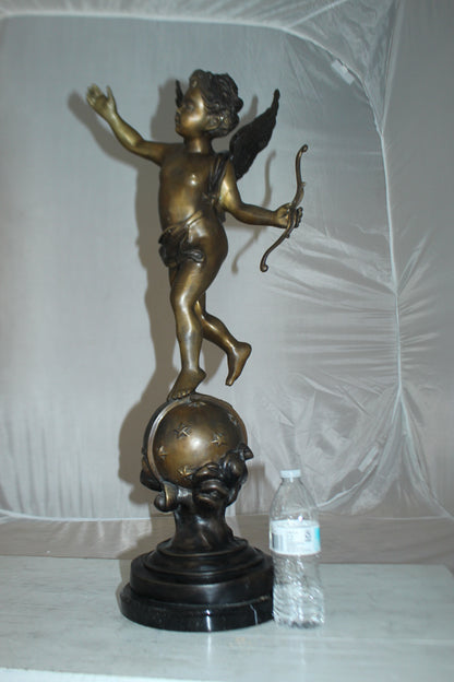 Angel on Earth Bronze Statue -  Size: 10"L x 13"W x 32"H. 