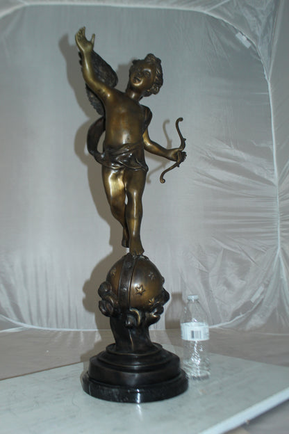 Angel on Earth Bronze Statue -  Size: 10"L x 13"W x 32"H. 