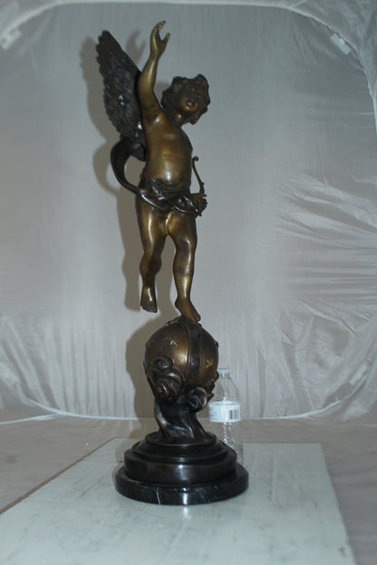 Angel on Earth Bronze Statue -  Size: 10"L x 13"W x 32"H. 