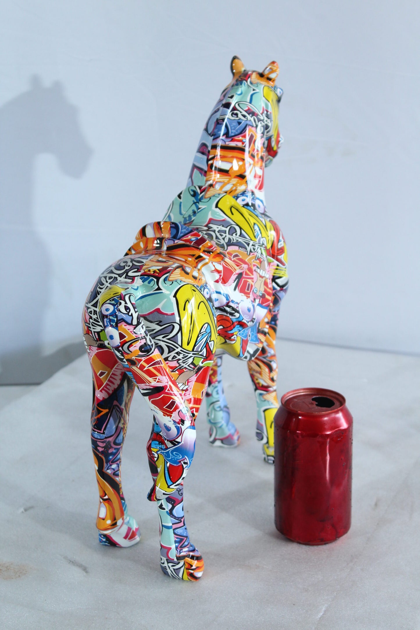Colorful Resin Horse Statue with Saddle Graffiti Finish 14" x 5" x 15"H