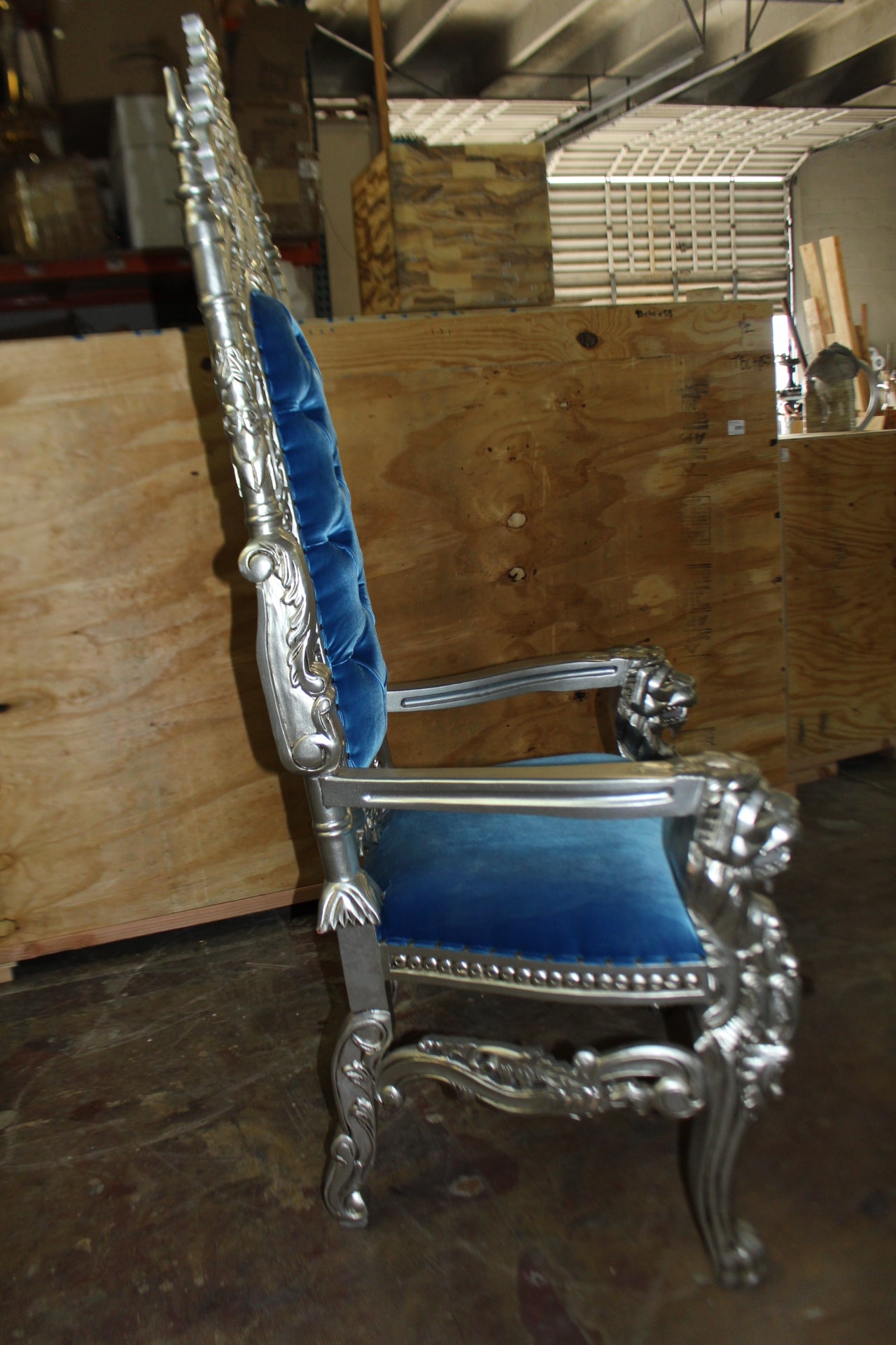 Silver Blue Lion Chair -  Size: 70"L x 36"W x 26"H. 