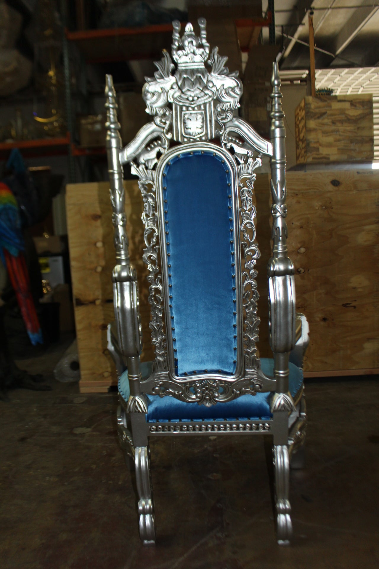 Silver Blue Lion Chair -  Size: 70"L x 36"W x 26"H. 