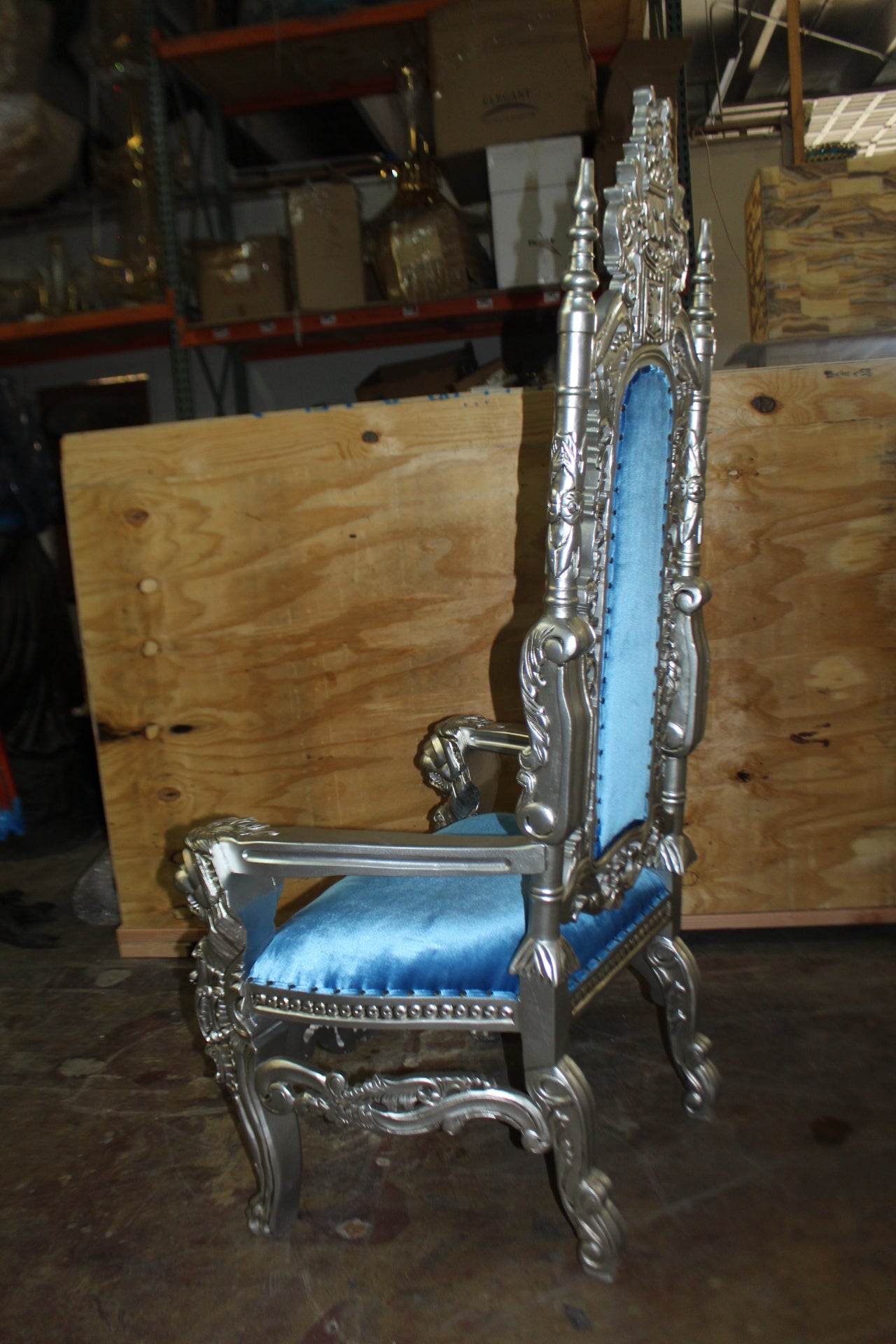 Silver Blue Lion Chair -  Size: 70"L x 36"W x 26"H. 