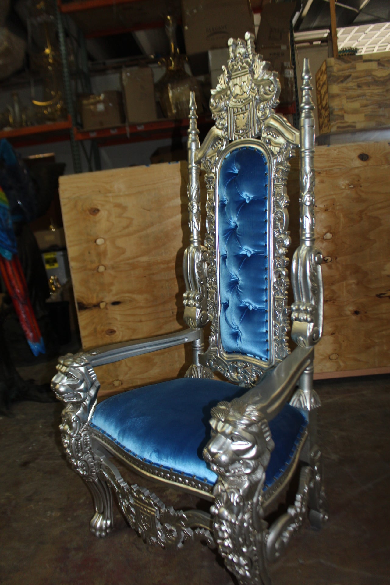 Silver Blue Lion Chair -  Size: 70"L x 36"W x 26"H. 