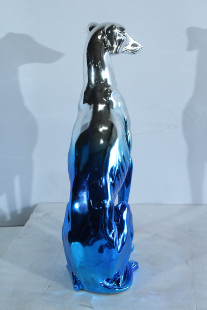 Modern Resin Greyhound Dog in Chrome Blue Finish 10" x 5" x 22"H