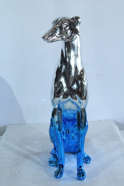 Modern Resin Greyhound Dog in Chrome Blue Finish 10" x 5" x 22"H