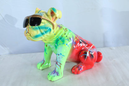 Colorful Resin Bulldog Statue with Sunglasses 17" x 9" x 13"H