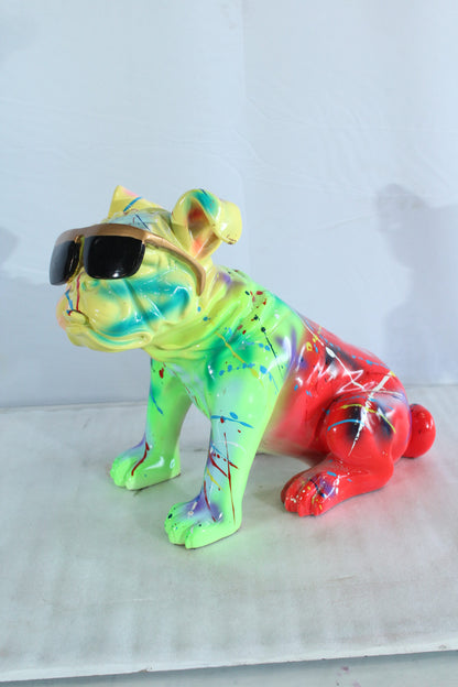 Colorful Resin Bulldog Statue with Sunglasses 17" x 9" x 13"H
