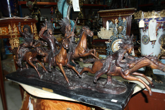 War party Bronze Statue by Carl Cauba -  Size: 39"L x 10"W x 15"H. 