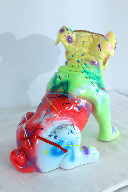Colorful Resin Bulldog Statue with Sunglasses 17" x 9" x 13"H