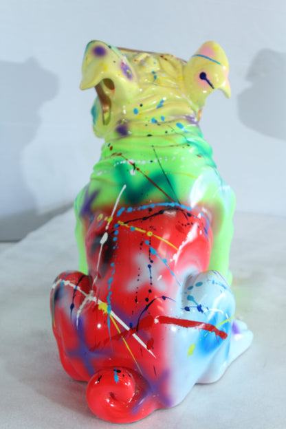 Colorful Resin Bulldog Statue with Sunglasses 17" x 9" x 13"H