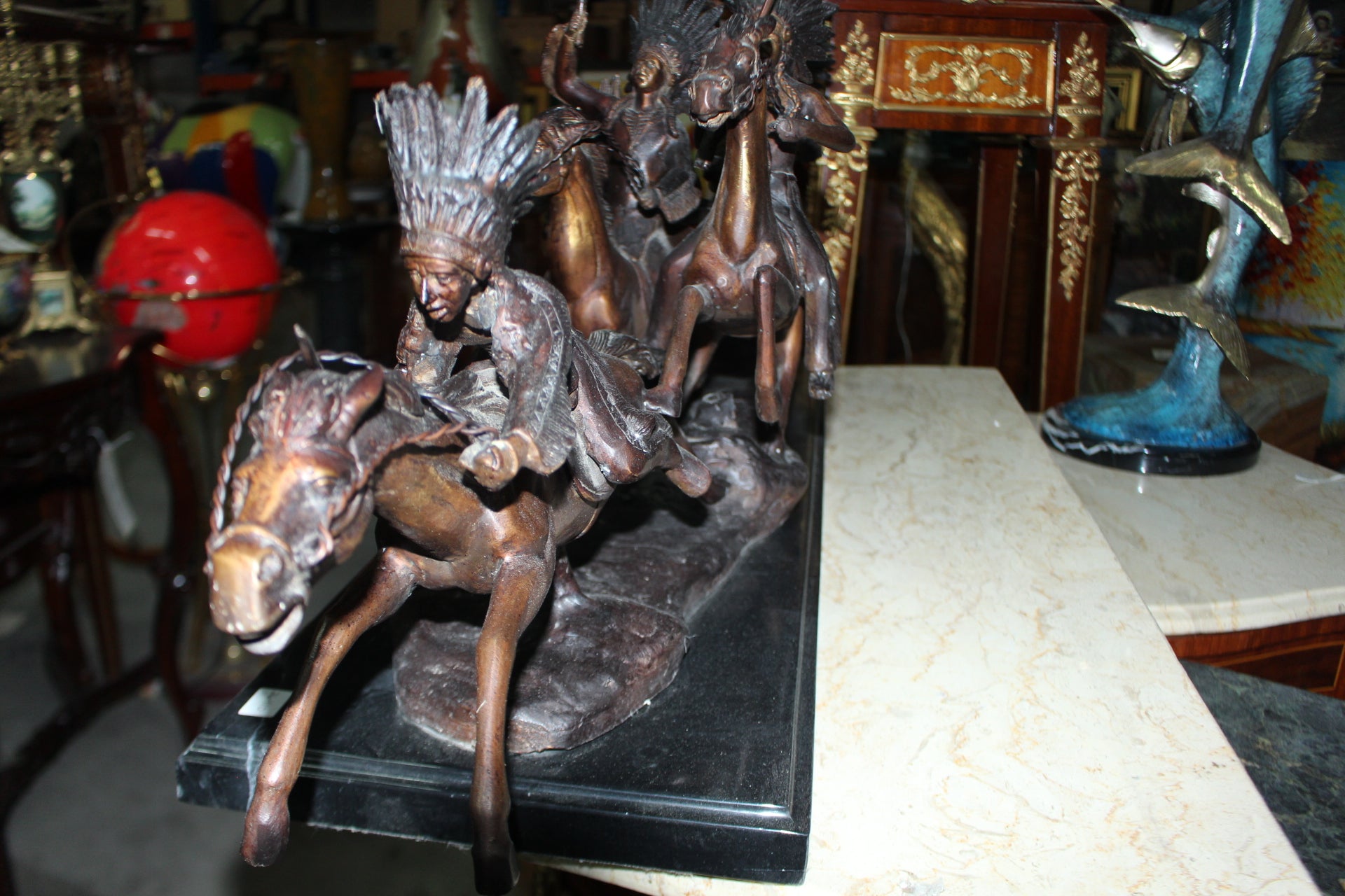 War party Bronze Statue by Carl Cauba -  Size: 39"L x 10"W x 15"H. 