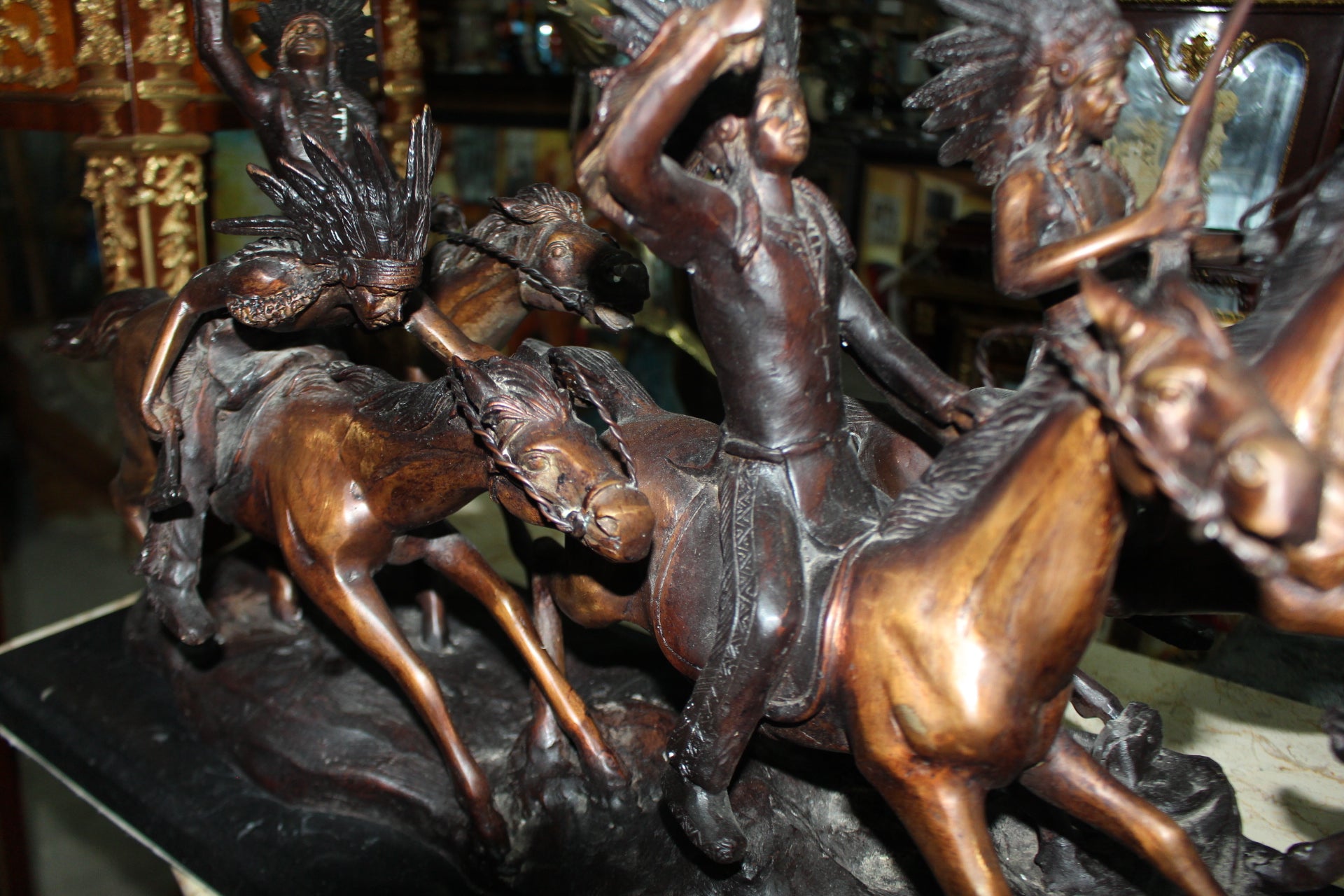 War party Bronze Statue by Carl Cauba -  Size: 39"L x 10"W x 15"H. 