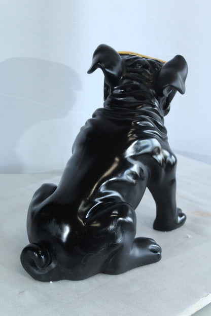 Black Resin Bulldog Statue with Gold Sunglasses 17" x 9" x 13"H