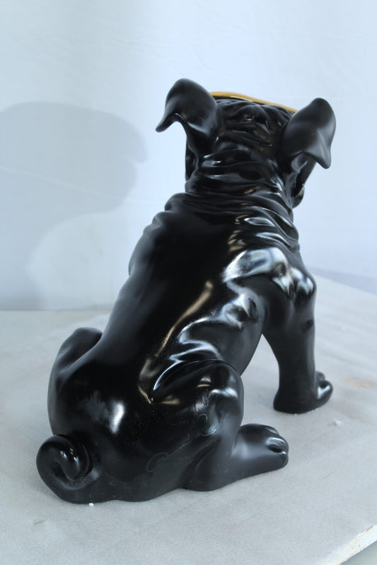 Black Resin Bulldog Statue with Gold Sunglasses 17" x 9" x 13"H