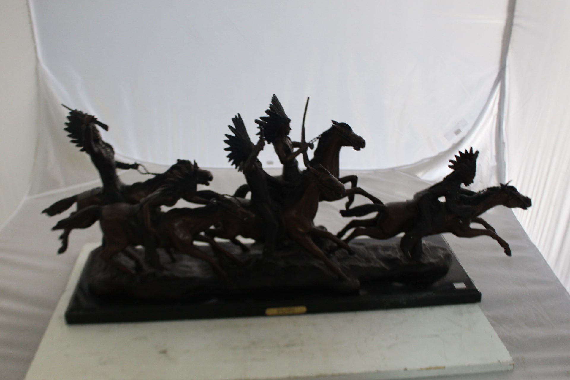 War party Bronze Statue by Carl Cauba -  Size: 39"L x 10"W x 15"H. 