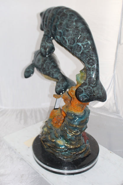 Manatees swimming - large Bronze Statue -  Size: 18"L x 28"W x 38"H. 