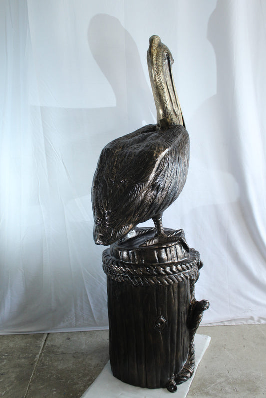 Giant Aluminum Pelican Statue Standing on Dock Post Sculpture 40" x 33" x 78"H