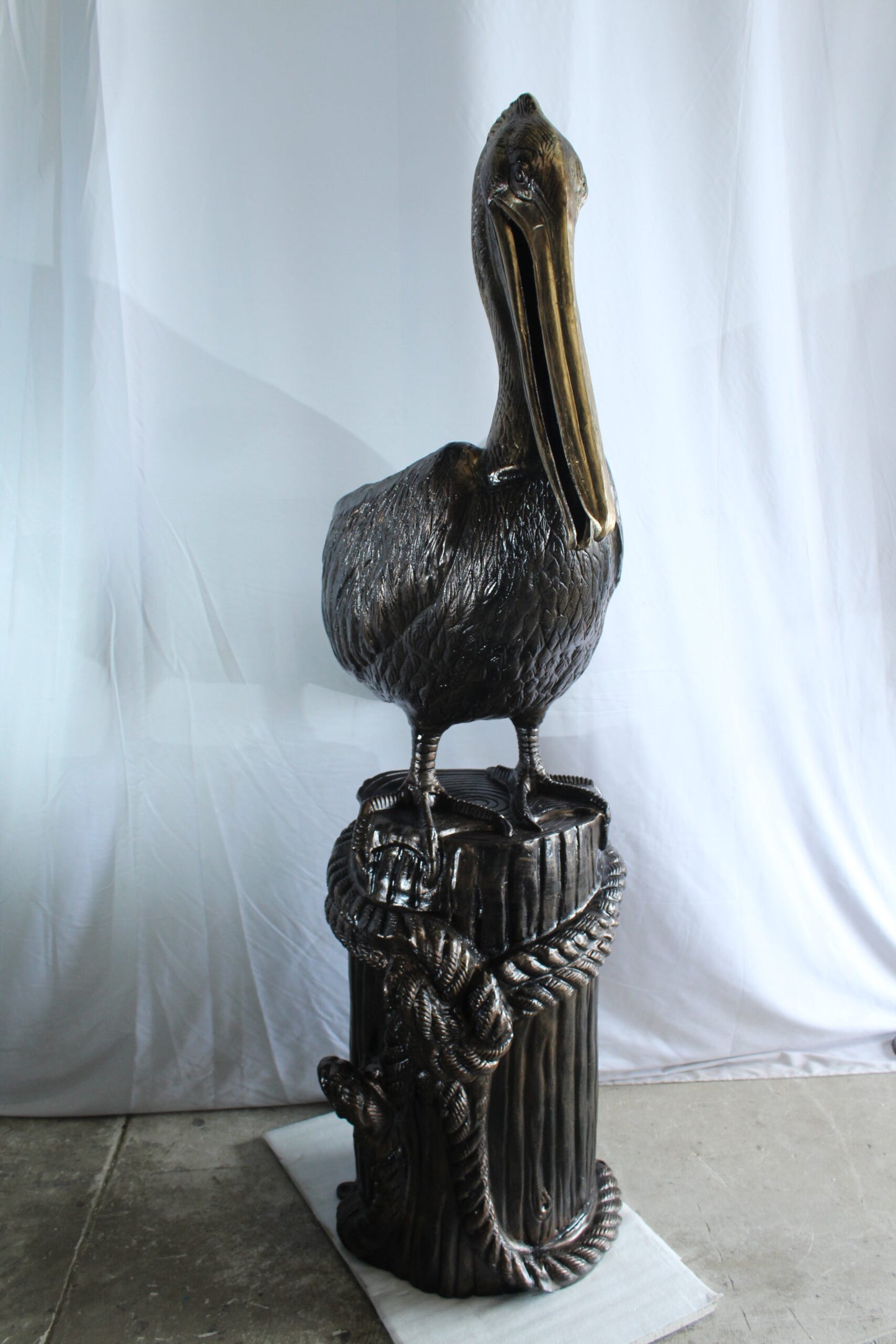 Giant Aluminum Pelican Statue Standing on Dock Post Sculpture 40" x 33" x 78"H