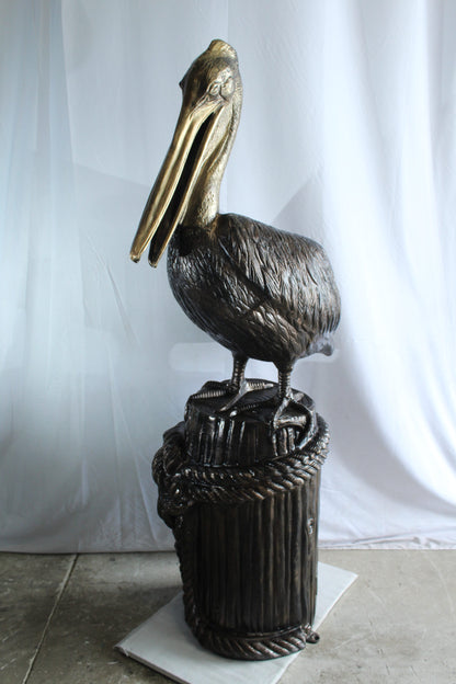Giant Aluminum Pelican Statue Standing on Dock Post Sculpture 40" x 33" x 78"H