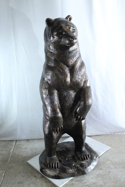 Giant Aluminum Bear Statue Standing Upright on Forest Base 20" x 23" x 61"H