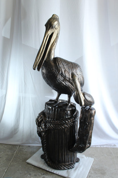 Giant Aluminum Mama Pelican with Baby Pelican Statue on Post 40" x 33" x 78"H