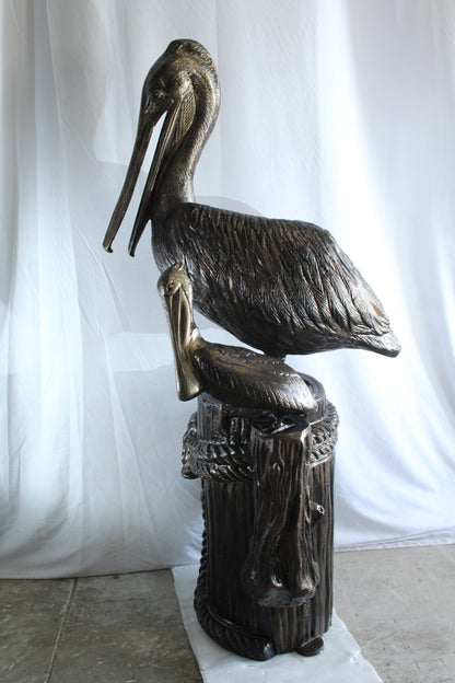Giant Aluminum Mama Pelican with Baby Pelican Statue on Post 40" x 33" x 78"H