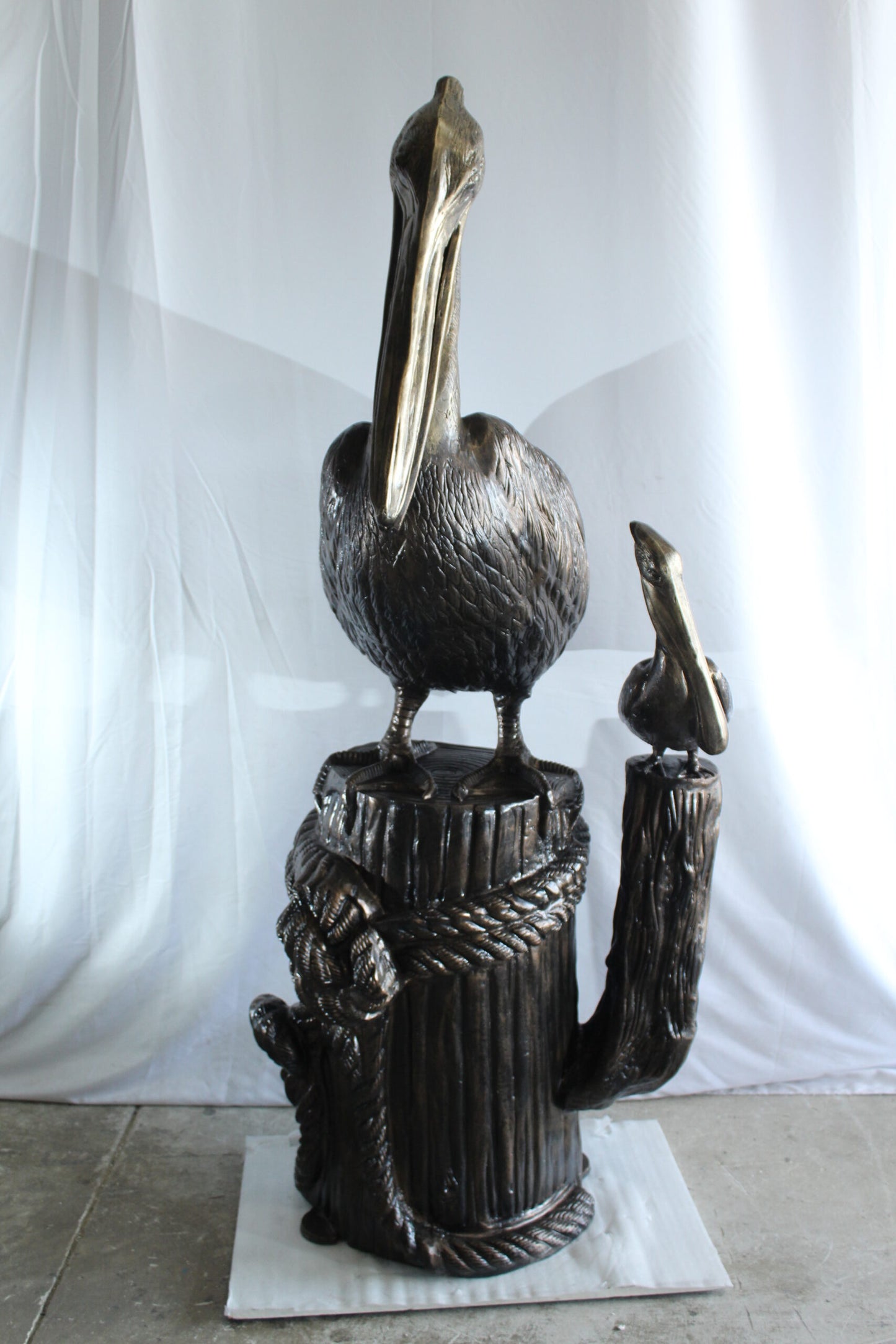 Giant Aluminum Mama Pelican with Baby Pelican Statue on Post 40" x 33" x 78"H