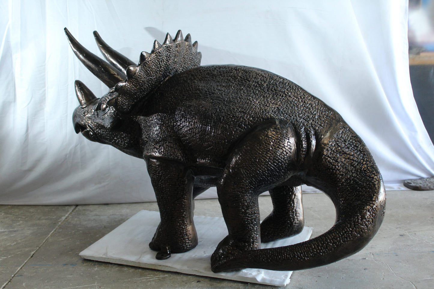 Giant Aluminum Triceratops Dinosaur Statue in Walking Pose 57" x 26" x 35"H