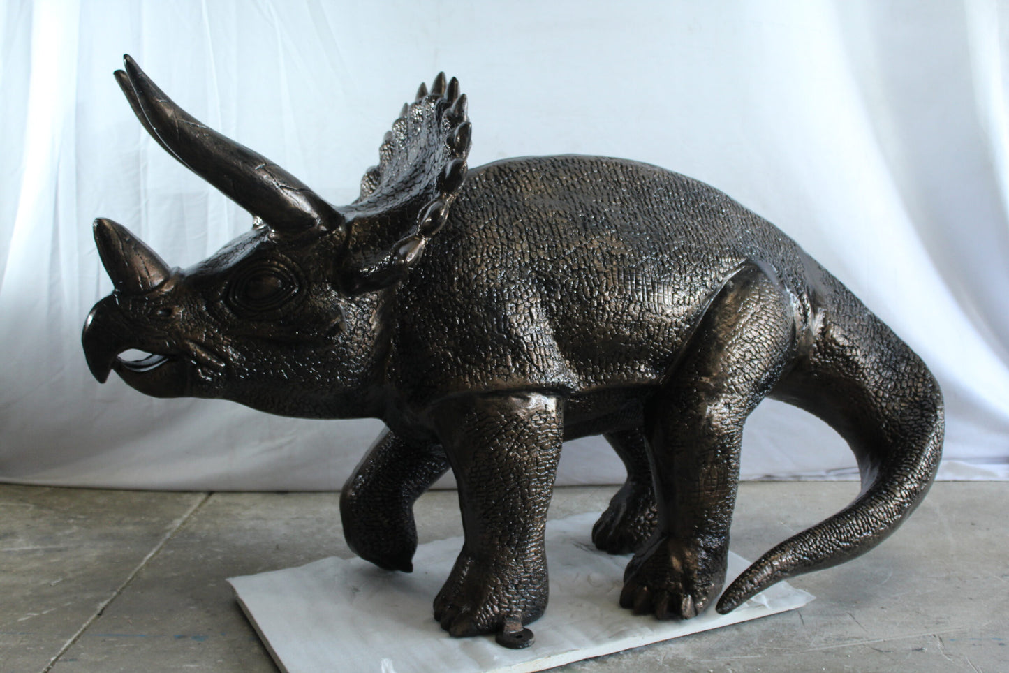 Giant Aluminum Triceratops Dinosaur Statue in Walking Pose 57" x 26" x 35"H
