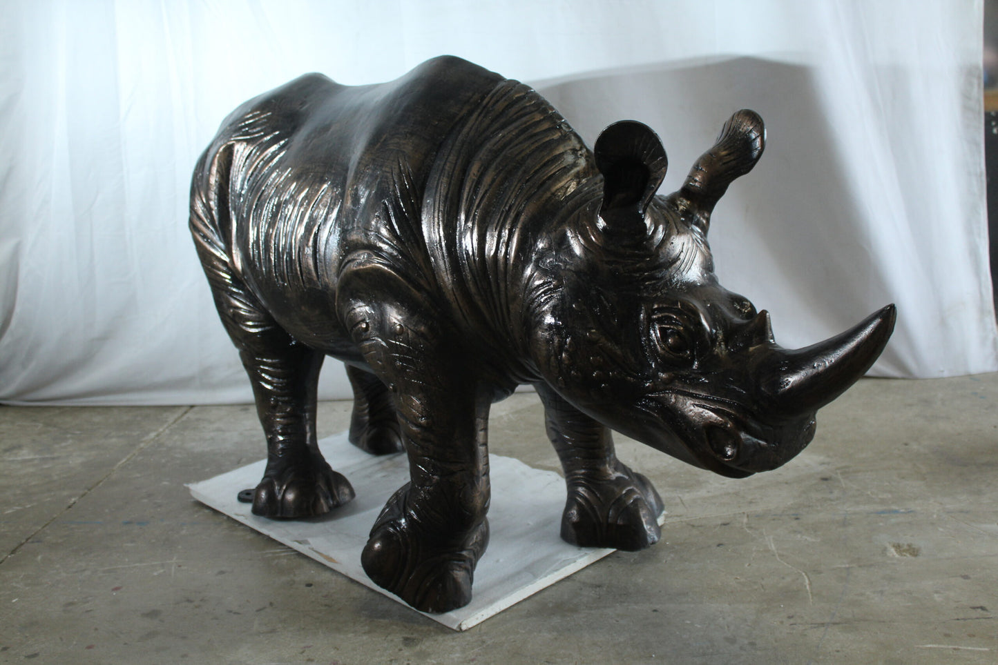 Giant Aluminum Rhinoceros Statue with Detailed Armor Texture 60" x 17" x 35"H
