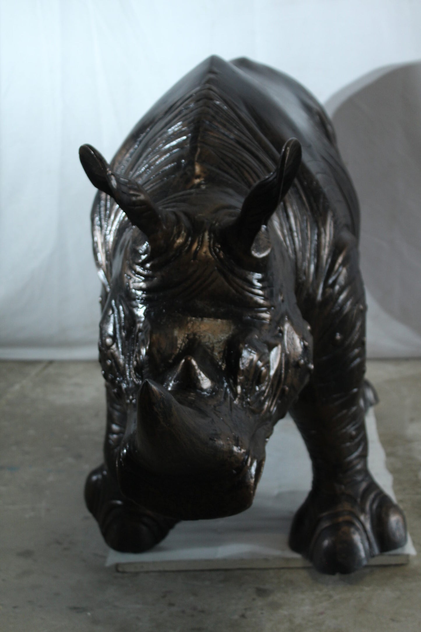 Giant Aluminum Rhinoceros Statue with Detailed Armor Texture 60" x 17" x 35"H