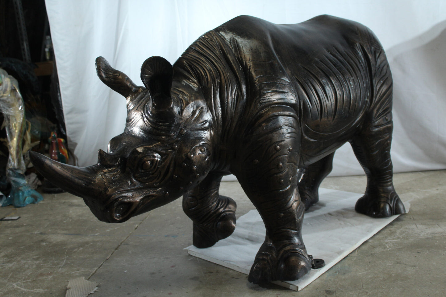 Giant Aluminum Rhinoceros Statue with Detailed Armor Texture 60" x 17" x 35"H