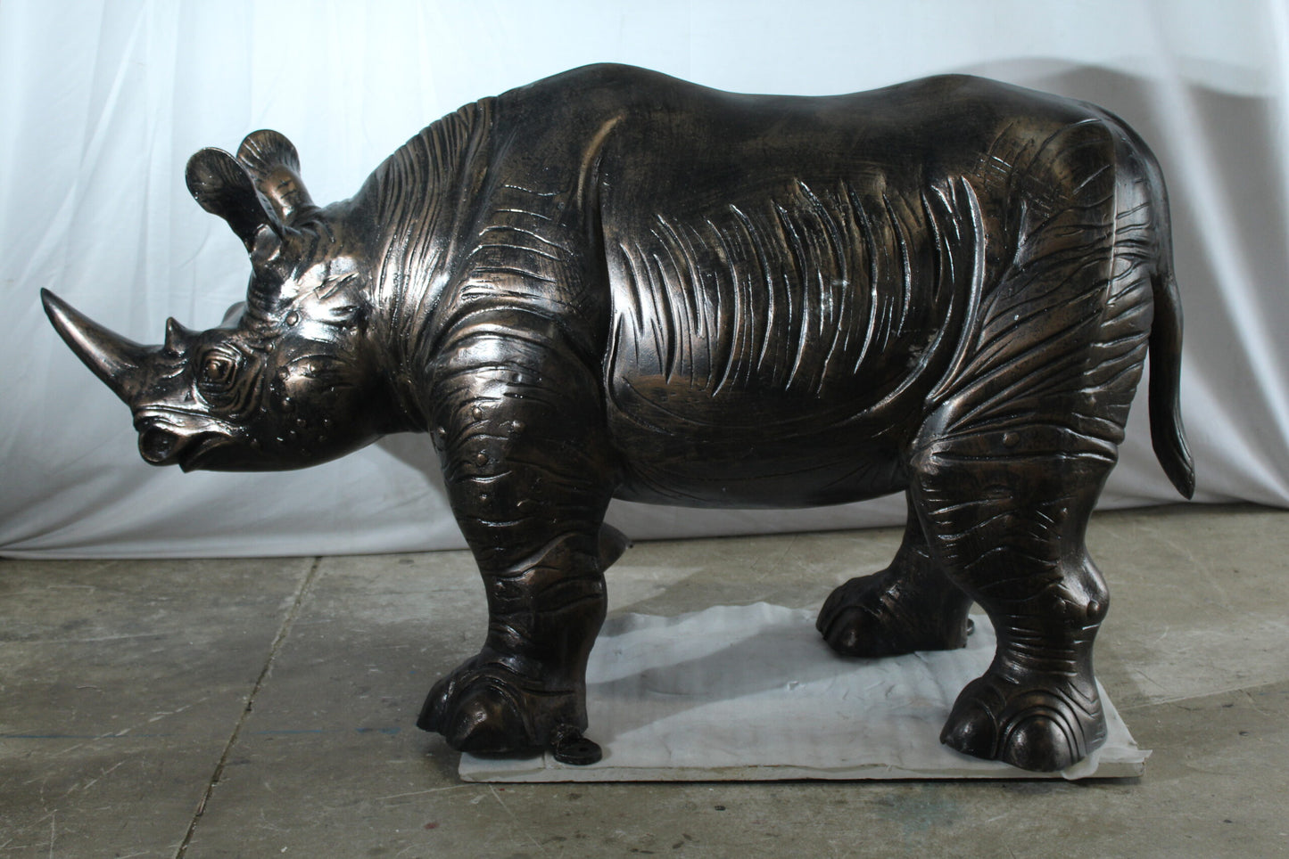 Giant Aluminum Rhinoceros Statue with Detailed Armor Texture 60" x 17" x 35"H