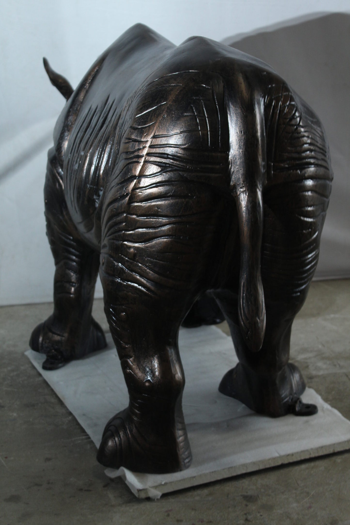 Giant Aluminum Rhinoceros Statue with Detailed Armor Texture 60" x 17" x 35"H