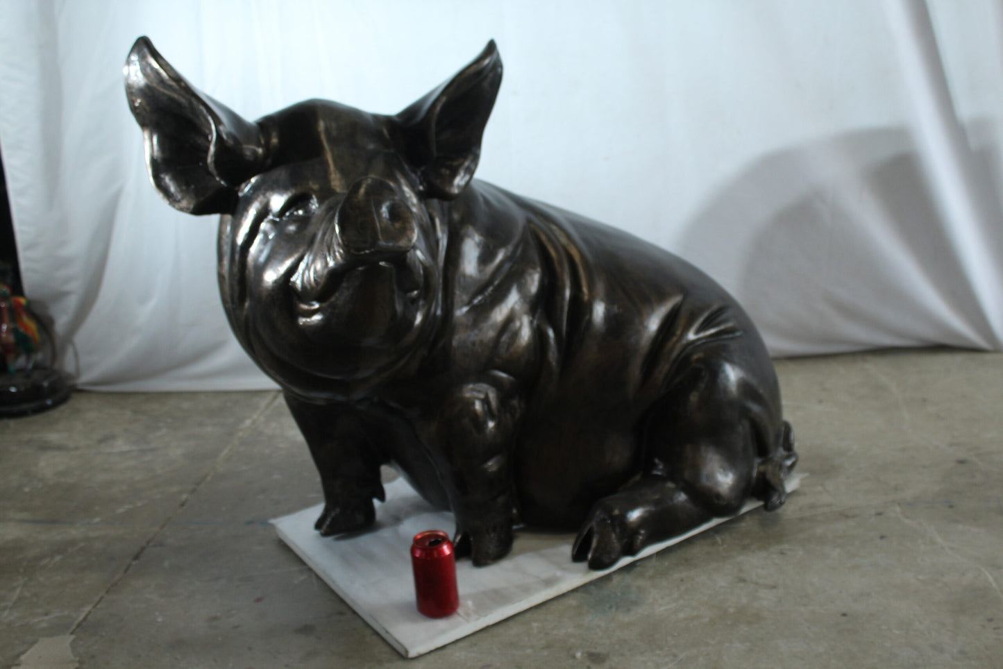 Large Sitting Pig Aluminum Statue with Realistic Details 43" x 27" x 35"H