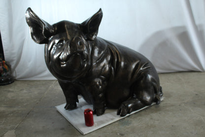 Large Sitting Pig Aluminum Statue with Realistic Details 43" x 27" x 35"H