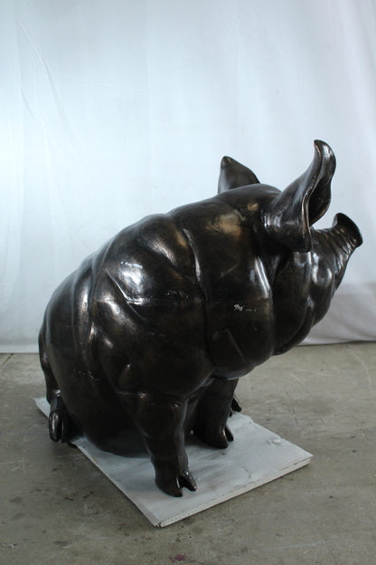 Large Sitting Pig Aluminum Statue with Realistic Details 43" x 27" x 35"H