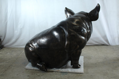 Large Sitting Pig Aluminum Statue with Realistic Details 43" x 27" x 35"H