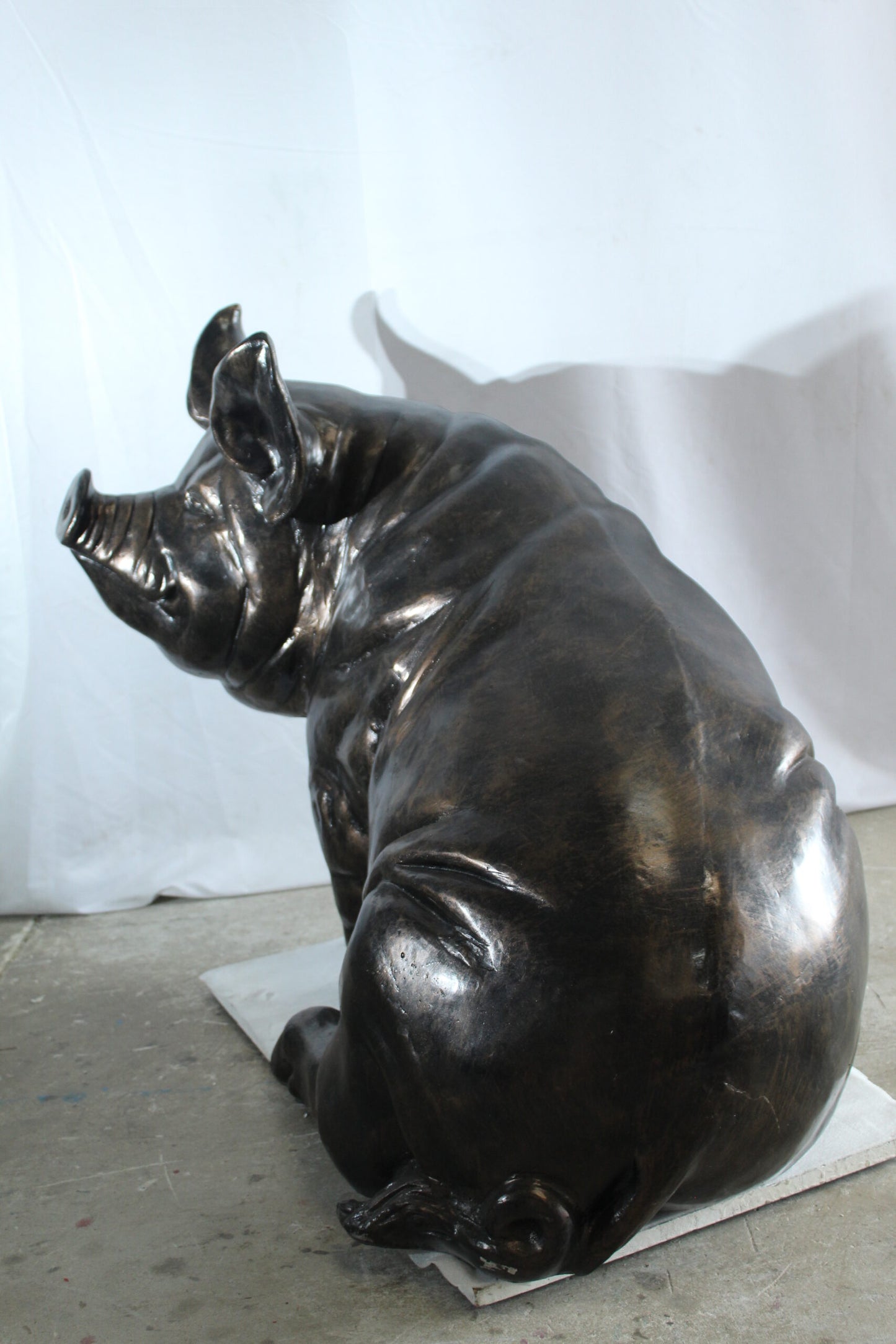Large Sitting Pig Aluminum Statue with Realistic Details 43" x 27" x 35"H