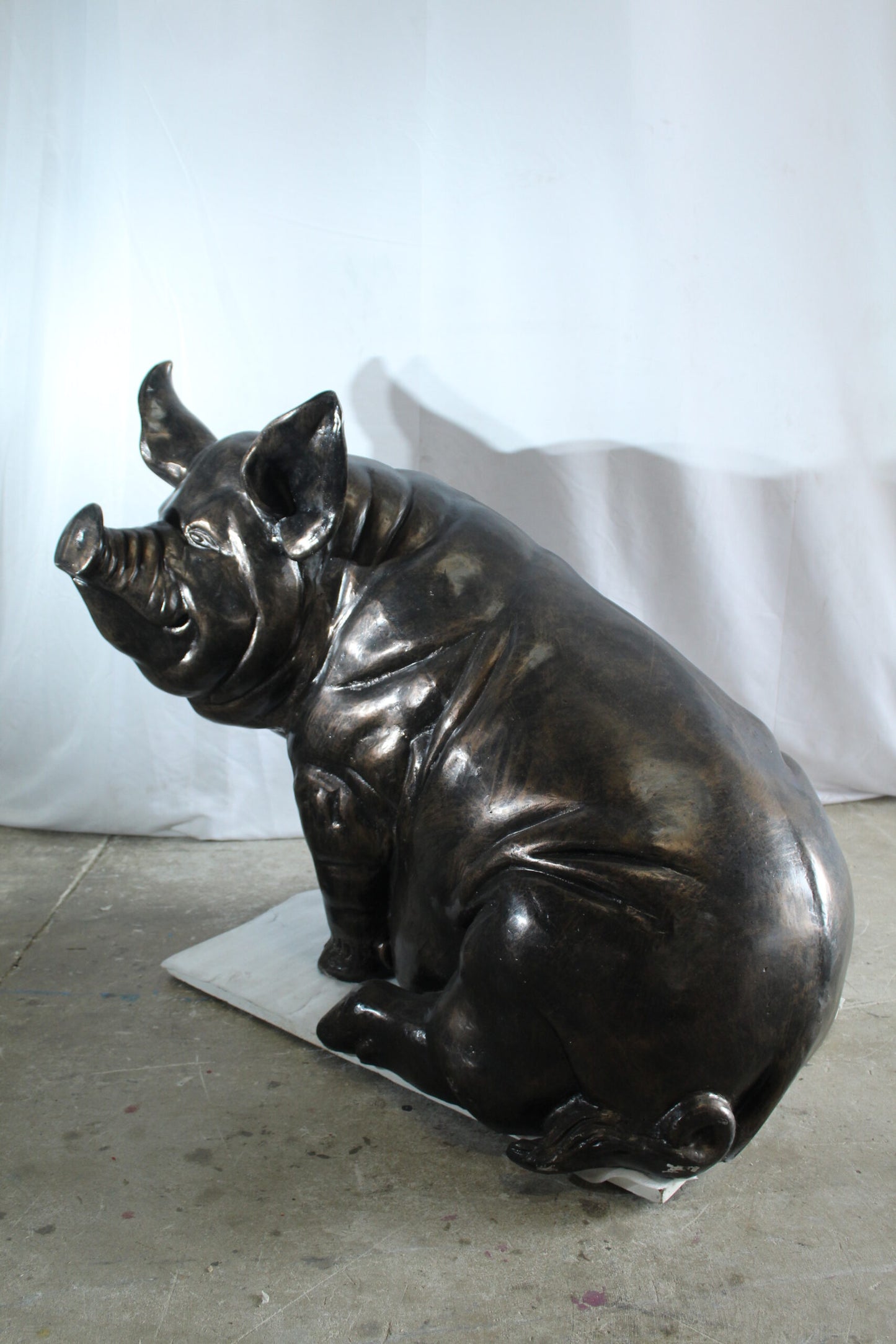 Large Sitting Pig Aluminum Statue with Realistic Details 43" x 27" x 35"H