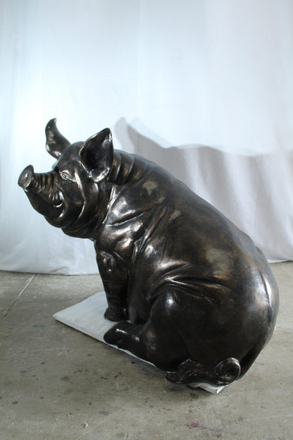 Large Sitting Pig Aluminum Statue with Realistic Details 43" x 27" x 35"H
