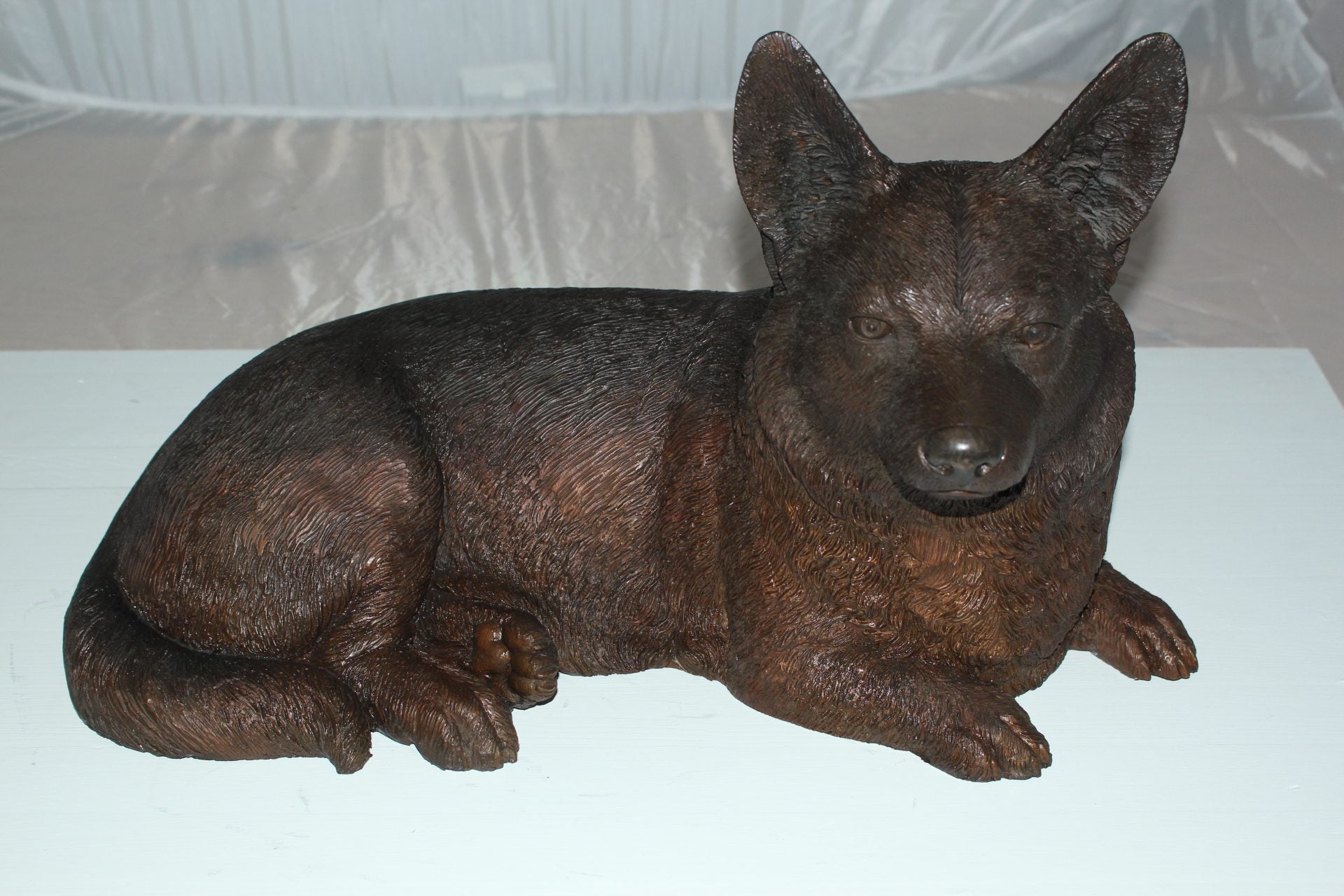 Corgi dog Bronze Statue -  Size: 20"L x 10"W x 11.5"H. 