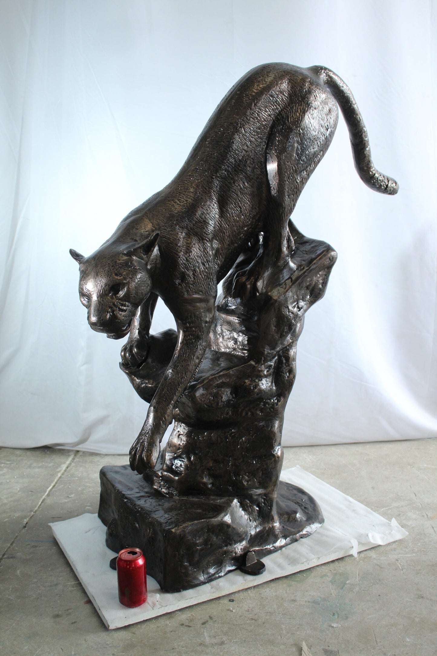 Aluminum Panther Cugar Climbing Rock Statue with Striking Detail 44 x 20 x 50"H