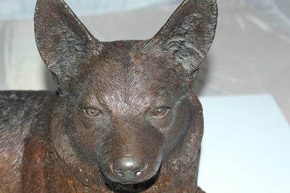 Corgi dog Bronze Statue -  Size: 20"L x 10"W x 11.5"H. 