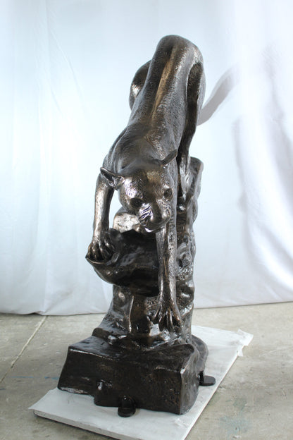 Aluminum Panther Cugar Climbing Rock Statue with Striking Detail 44 x 20 x 50"H